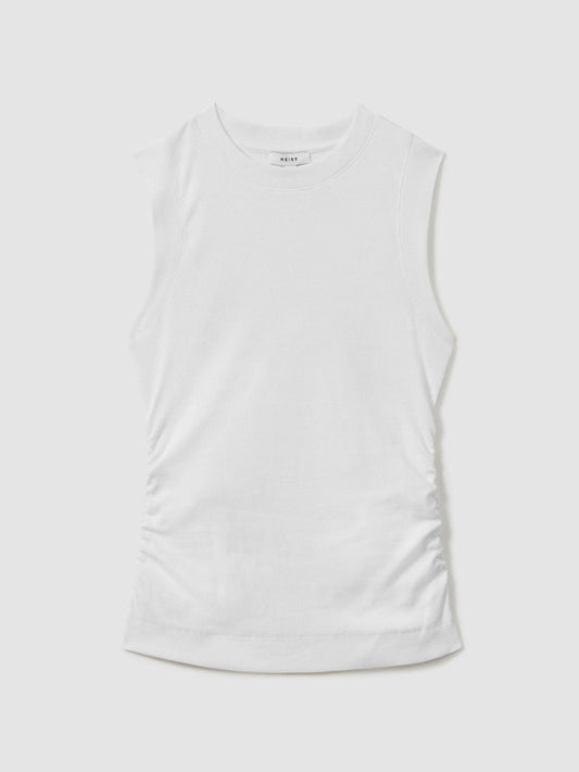 Ribbed Ruched Waist Vest White | Women
