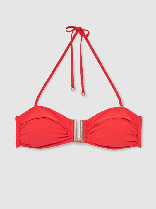 Removable Strap Bandeau Bikini Top Coral Red | Women