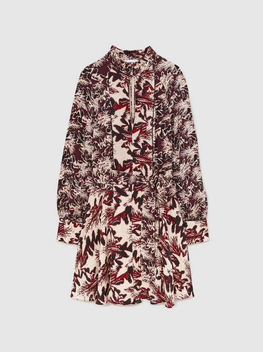 Printed Tie-Waist Flippy Mini Dress Burgundy/Cream | Women