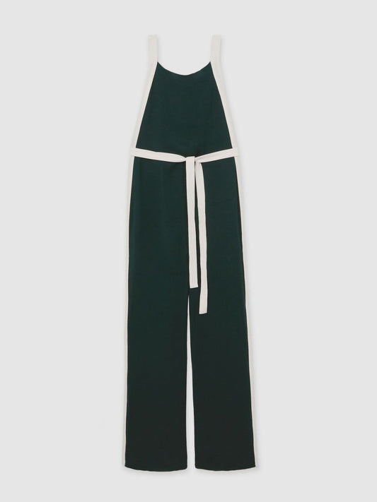 Colourblock Wide Leg Belted Jumpsuit Dark Green/Cream | Women