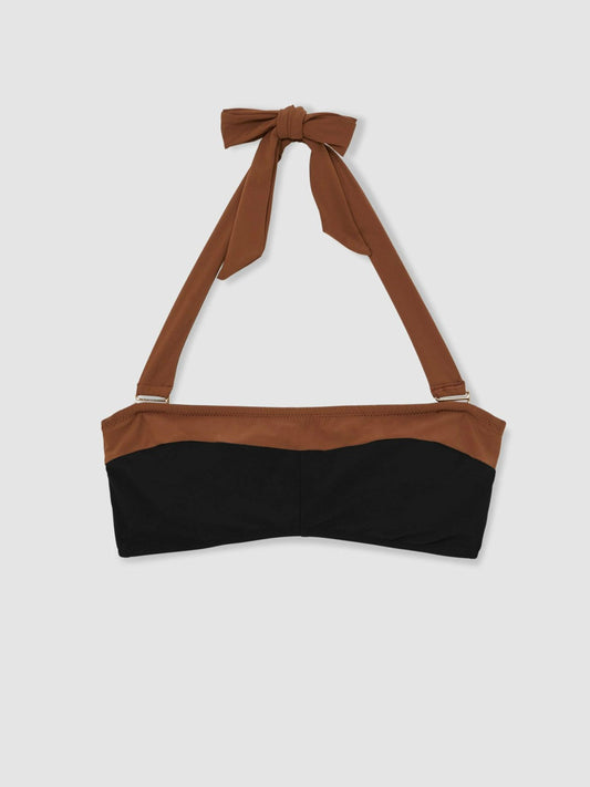 Contrast-Trim Bandeau Bikini Top Black/Tan | Women