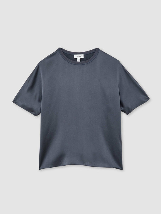 Silk Short-Sleeve Top Blue | Women