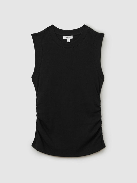 Ribbed Ruched Waist Vest Black | Women