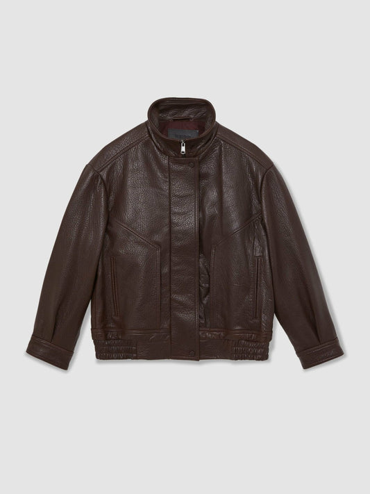 Oversize Grained-Leather Bomber Jacket Burgundy | Women