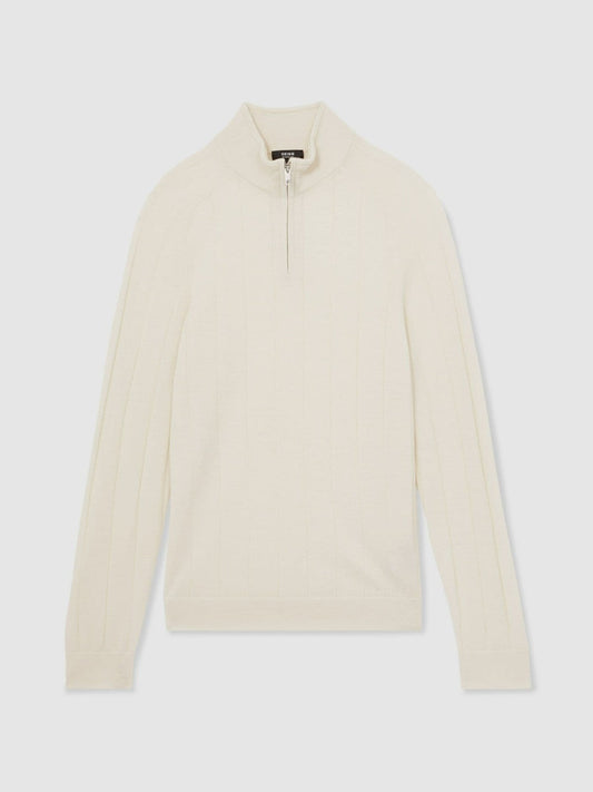Merino Wool Wide-Rib Half-Zip Jumper Bianco | Men
