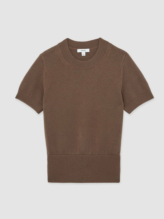 Cotton And Wool Crew-Neck Top Brown | Women
