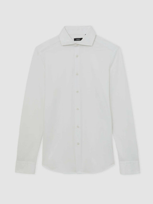 Cotton-Blend Jersey Cutaway-Collar Shirt White | Men