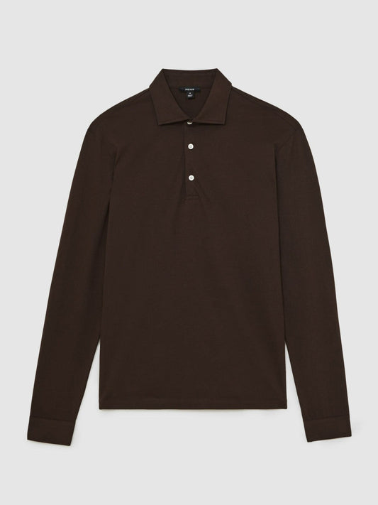 Cotton-Jersey Long Sleeve Polo Shirt Brown | Men