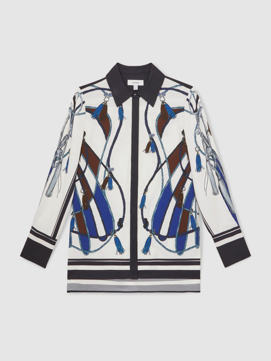 Scarf Print Colourblock Shirt Navy | Women