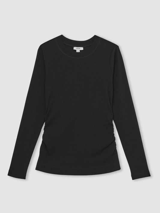 Cotton Long-Sleeve Ruched T-Shirt with Stretch Black | Women