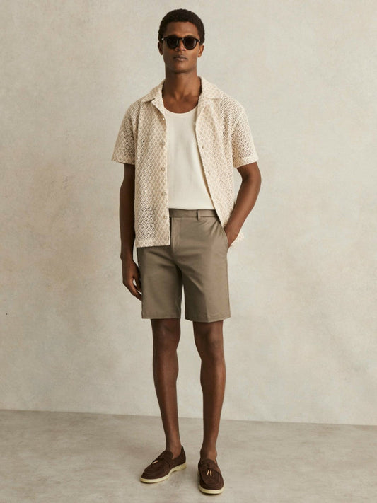 Oe Hampton Cotton Chino Shorts with Stretch Taupe | Men