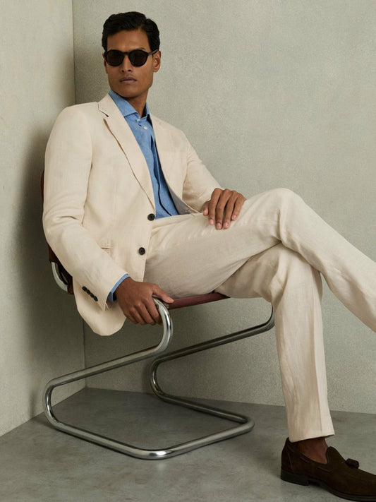 Slim-Fit Single Breasted Linen Blazer Stone | Men
