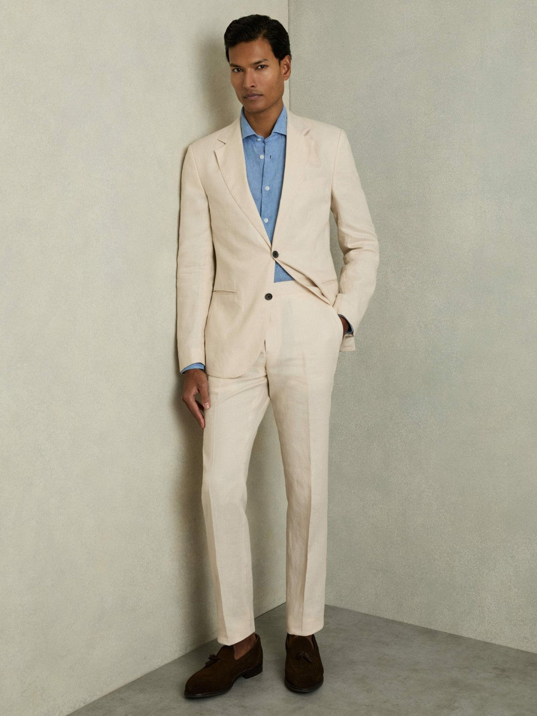Slim-Fit Single Breasted Linen Blazer Stone | Men