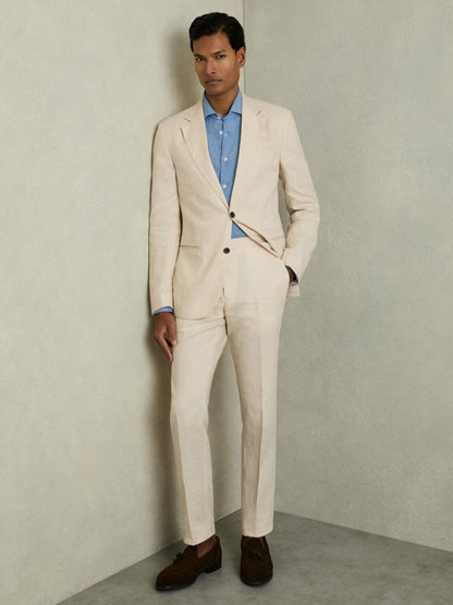Slim-Fit Single Breasted Linen Blazer Stone | Men