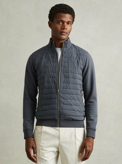 Hybrid Quilt and Knit Zip-Through Jacket Airforce Blue | Men