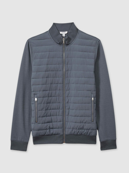 Hybrid Quilt and Knit Zip-Through Jacket Airforce Blue | Men