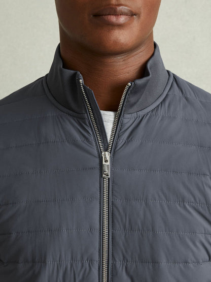 Hybrid Quilt and Knit Zip-Through Jacket Airforce Blue | Men