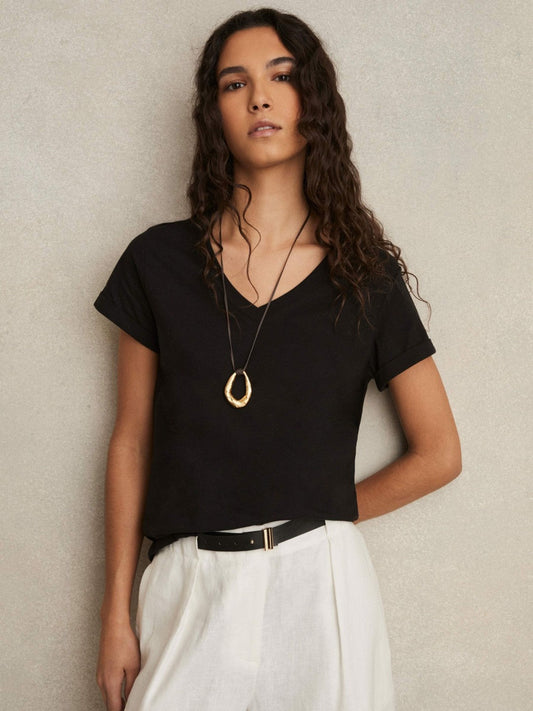 Cotton-Jersey V-Neck T-Shirt Black | Women