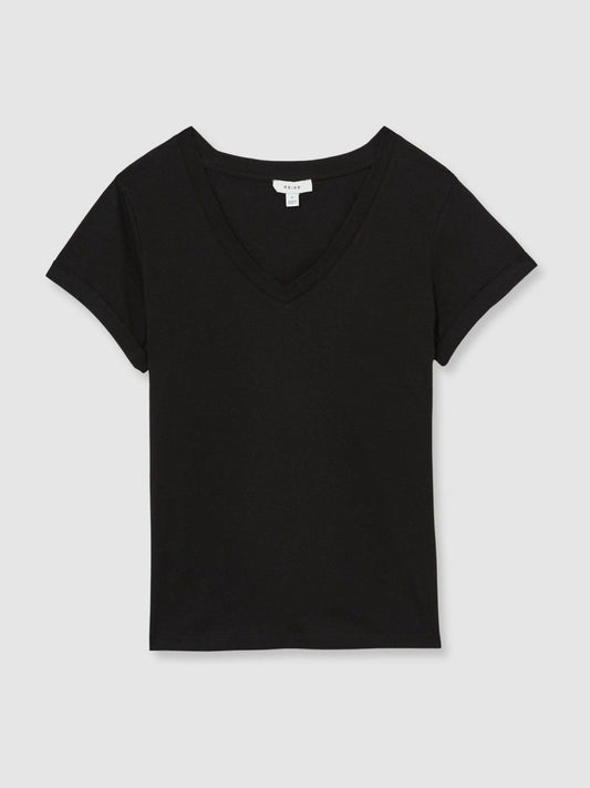 Cotton-Jersey V-Neck T-Shirt Black | Women