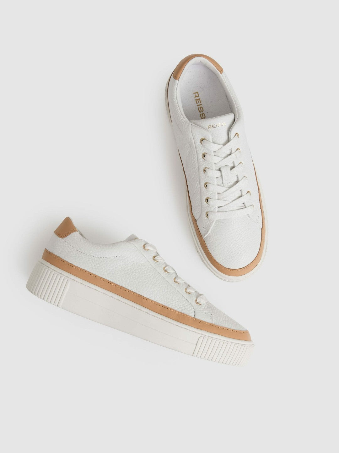 Grained Leather Platform Trainers Camel/White | Women