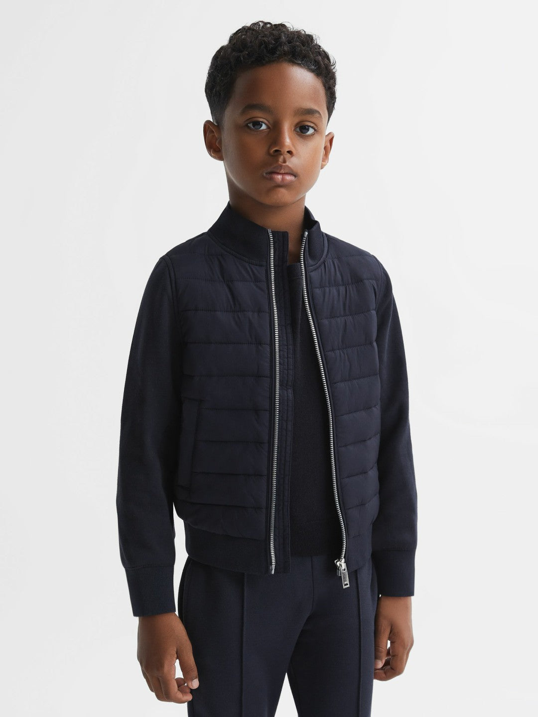 3-9 yrs Funnel Neck Quilted Hybrid Jacket Navy | Children & Baby