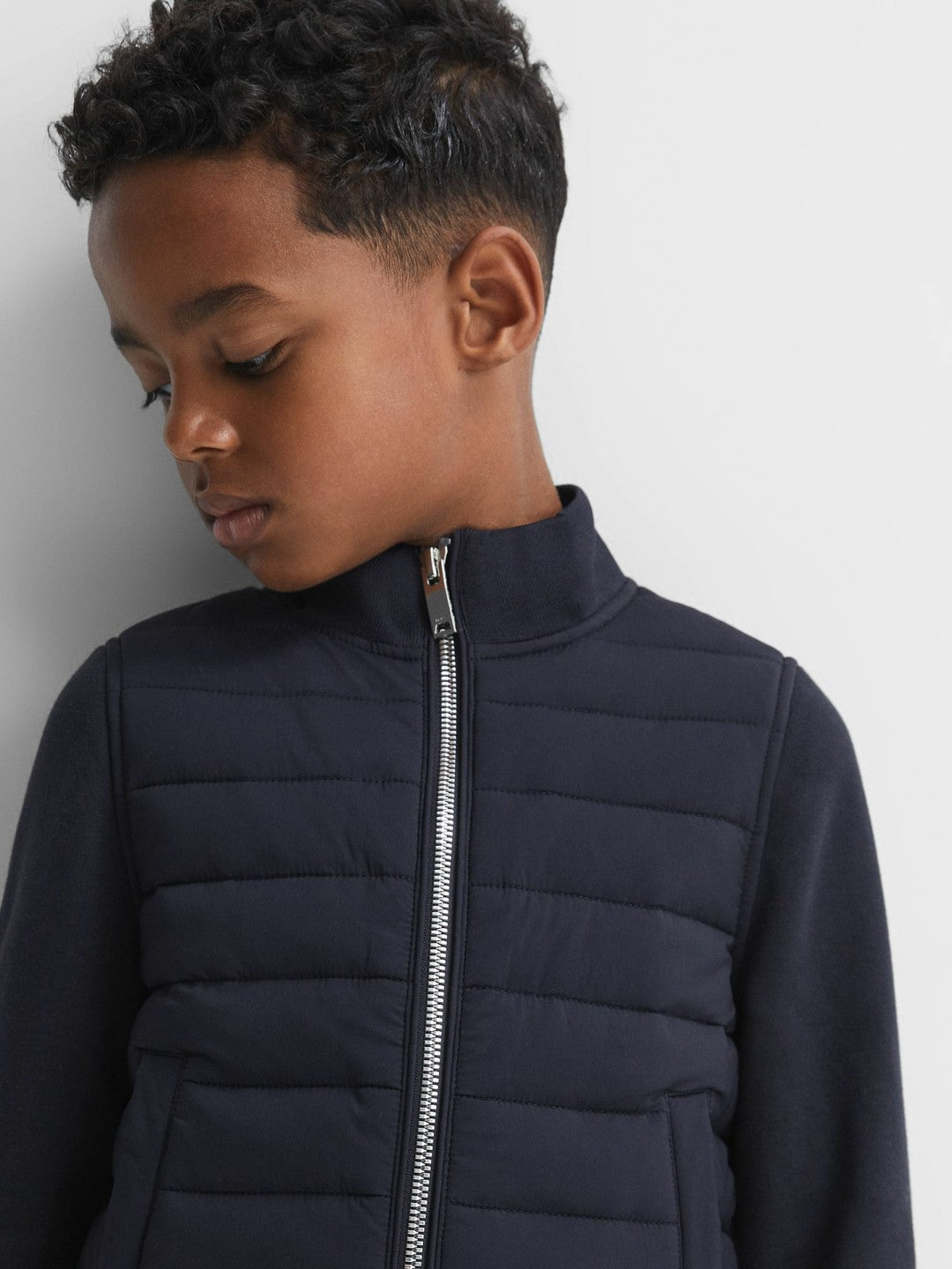 3-9 yrs Funnel Neck Quilted Hybrid Jacket Navy | Children & Baby