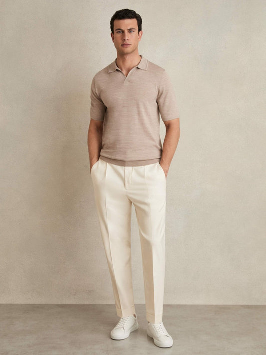 Relaxed-Fit Pleated Tapered Trousers Ecru | Men