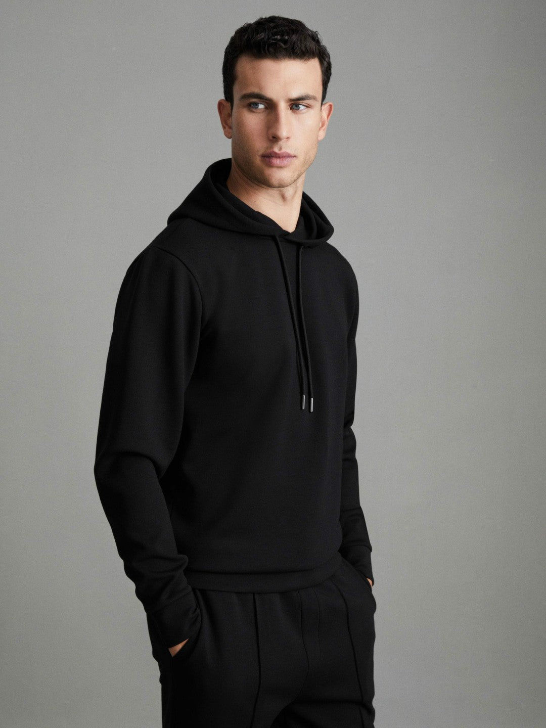 Interlock Jersey Drawstring Hoodie Black | Men