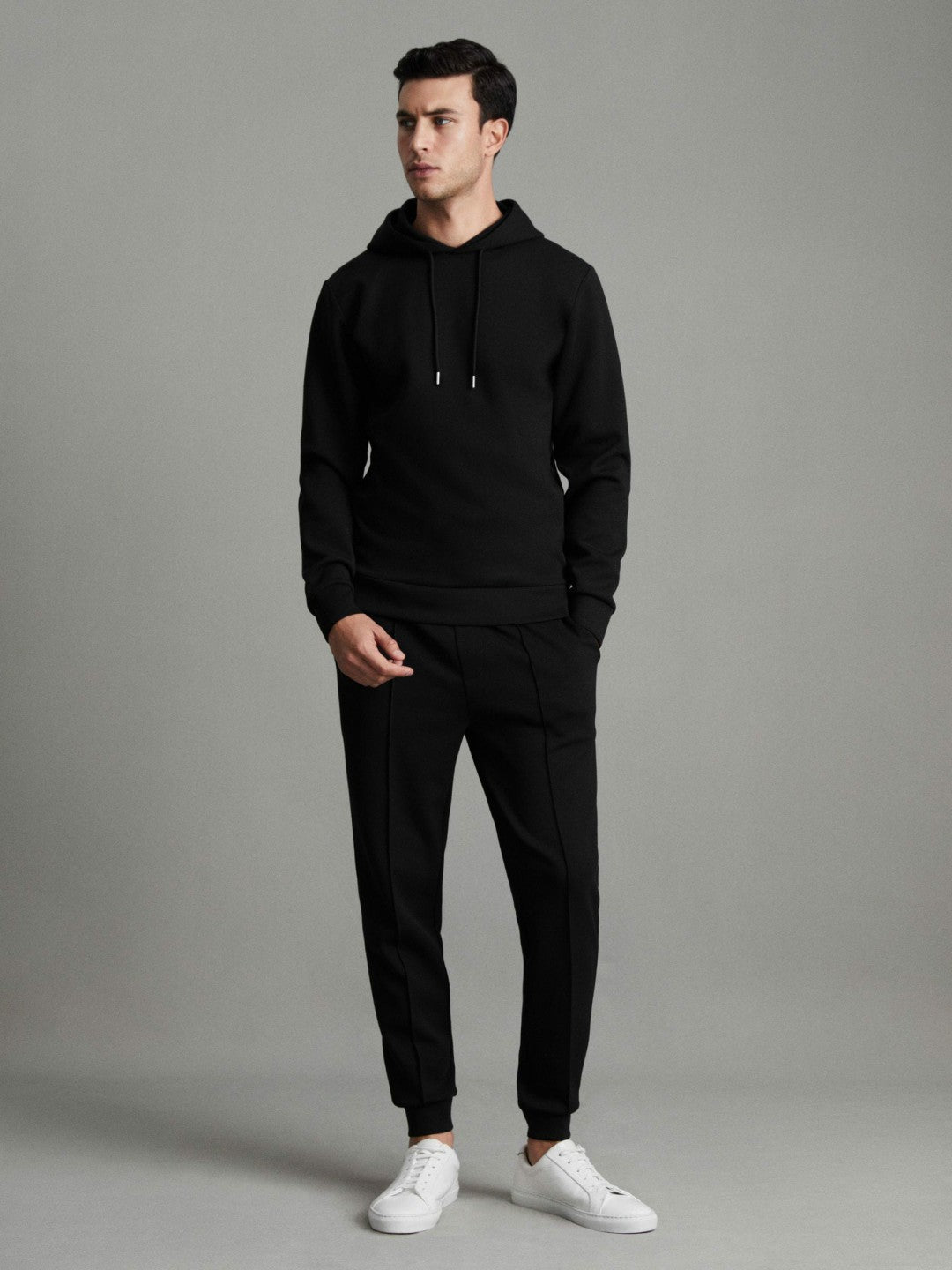 Interlock Jersey Drawstring Hoodie Black | Men
