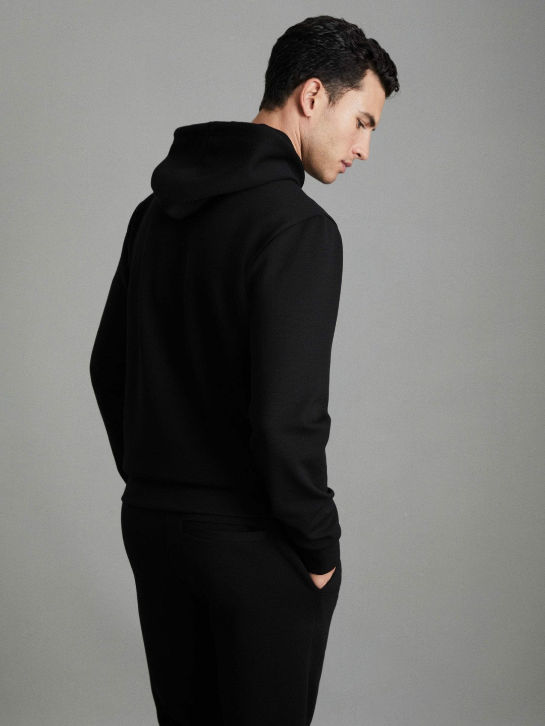 Interlock Jersey Drawstring Hoodie Black | Men