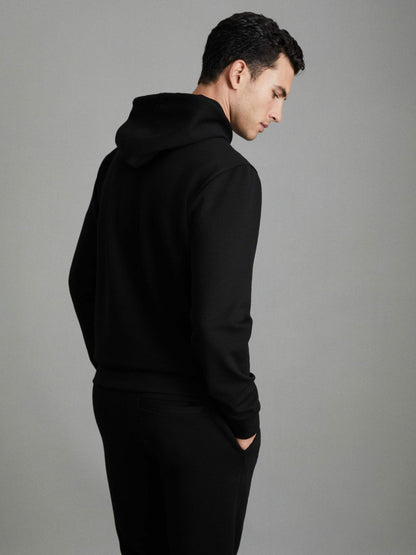 Interlock Jersey Drawstring Hoodie Black | Men