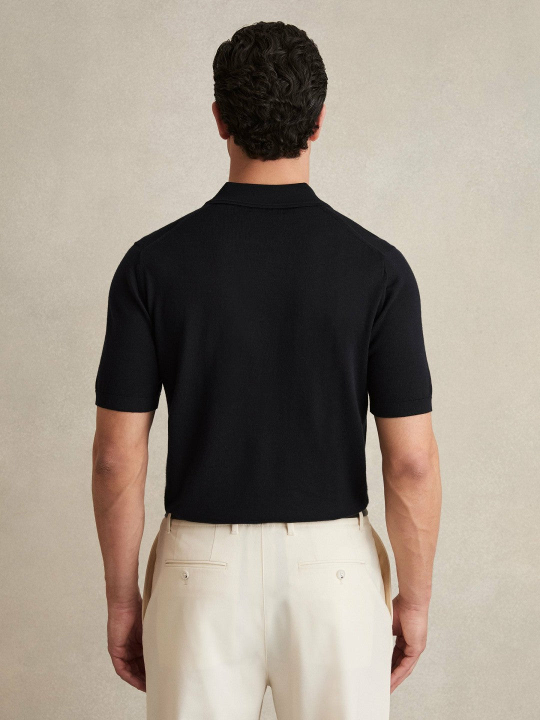 Merino Wool Open Collar Polo Shirt Navy | Men