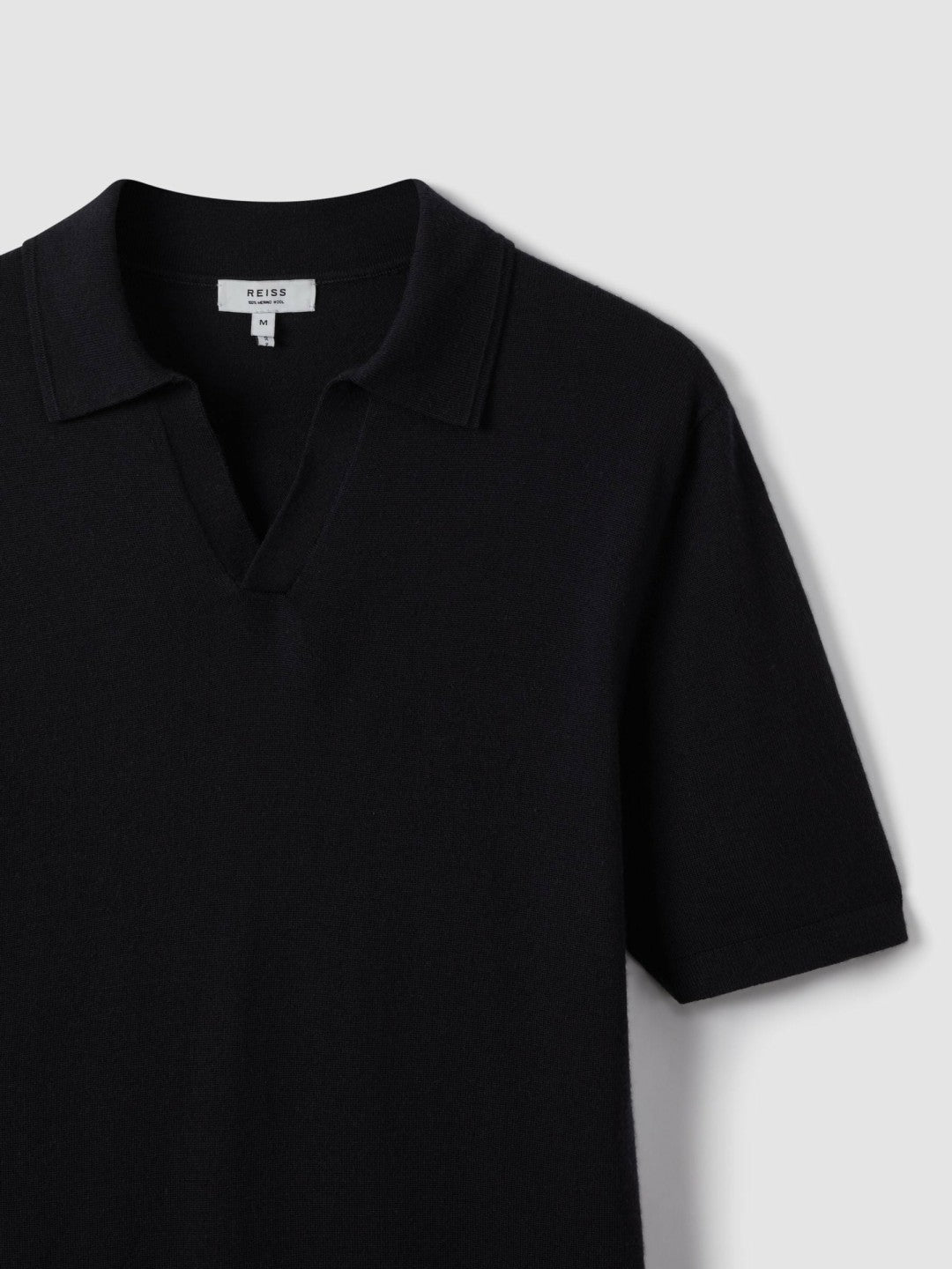 Merino Wool Open Collar Polo Shirt Navy | Men