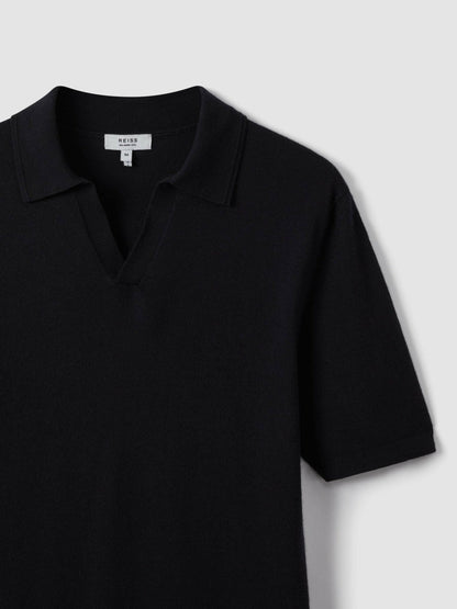 Merino Wool Open Collar Polo Shirt Navy | Men