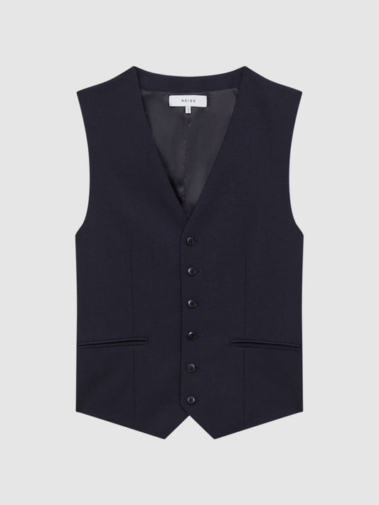 Modern Fit Wool Blend Waistcoat Navy | Men