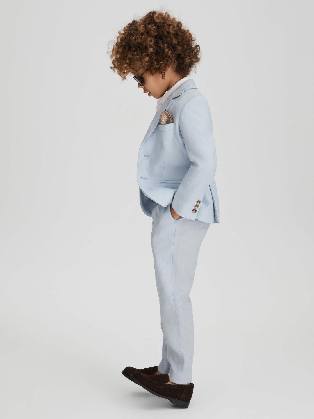 9-13 yrs Slim Fit Linen Adjustable Trousers Soft Blue | Children & Baby