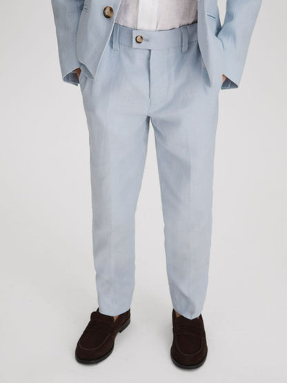 9-13 yrs Slim Fit Linen Adjustable Trousers Soft Blue | Children & Baby