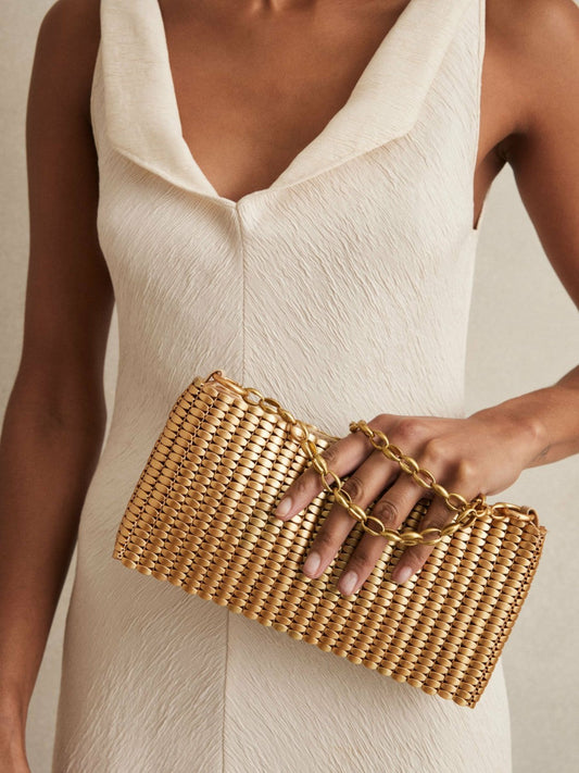 Beaded Removable Strap Shoulder Bag Gold | Women
