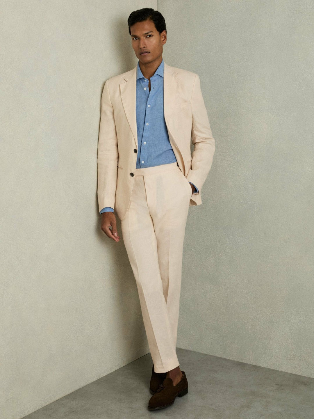 Slim Fit Linen Adjuster Trousers Stone | Men