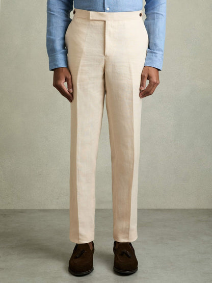 Slim Fit Linen Adjuster Trousers Stone | Men