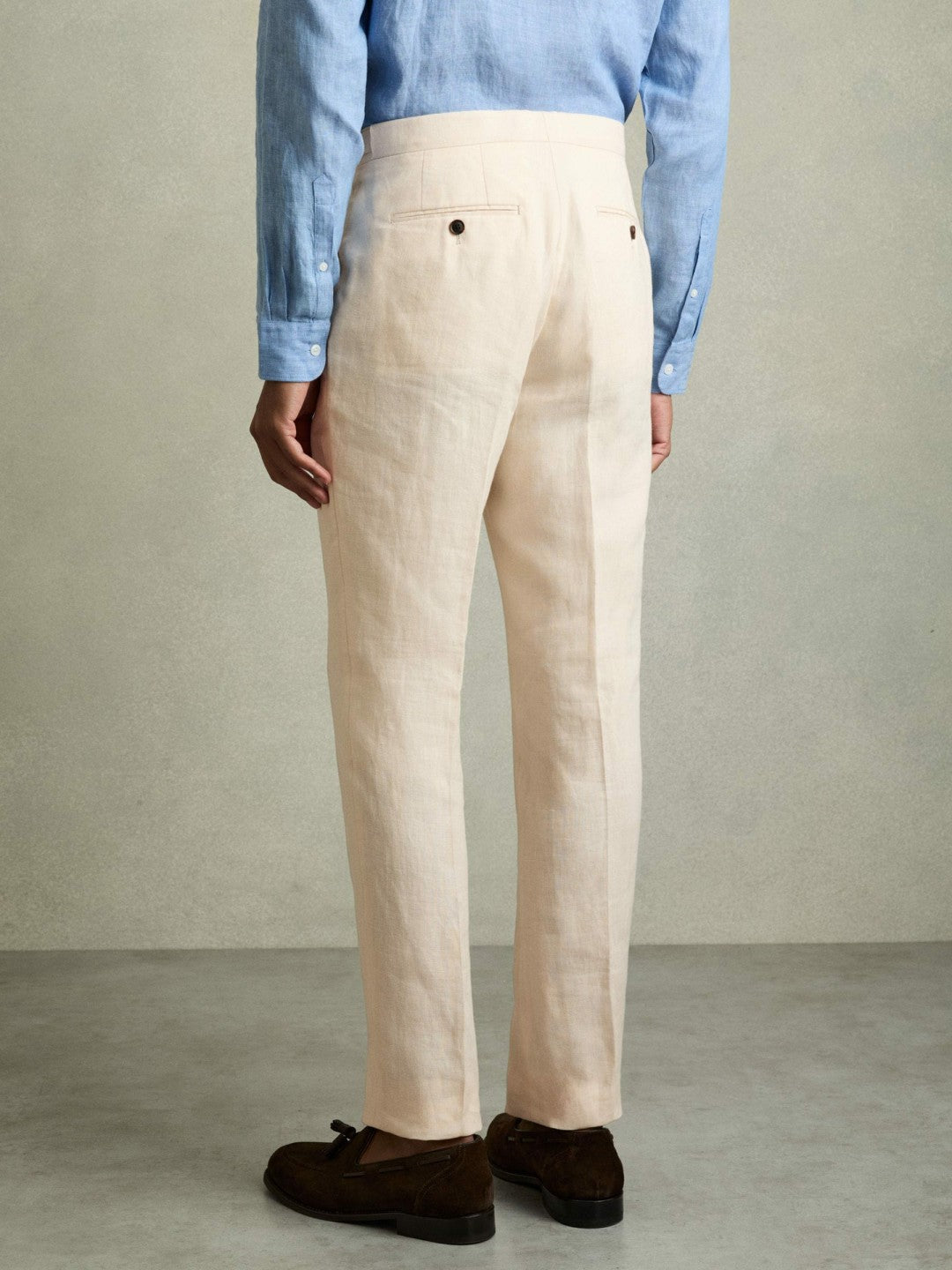 Slim Fit Linen Adjuster Trousers Stone | Men