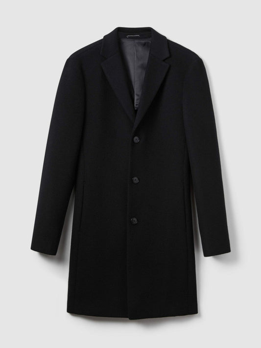 Wool Blend Single Breasted Epsom Overcoat Black | Men