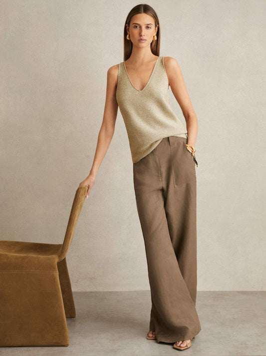 Metallic V-Neck Vest Gold | Women