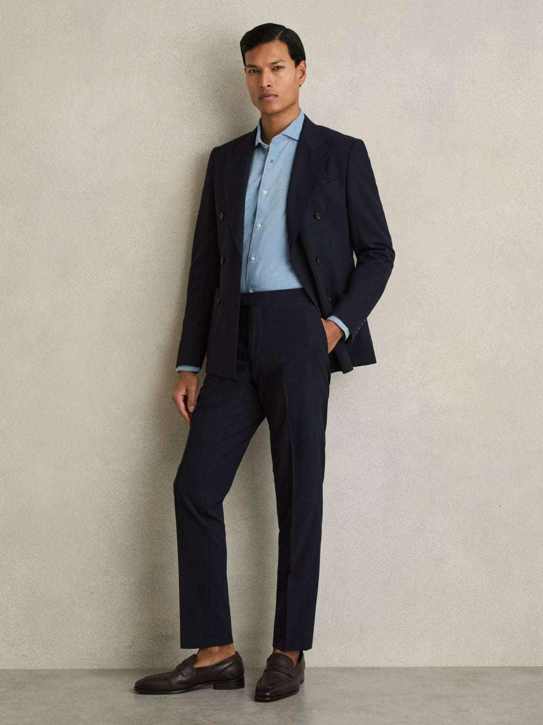 Slim Fit Side Adjuster Trousers Navy | Men