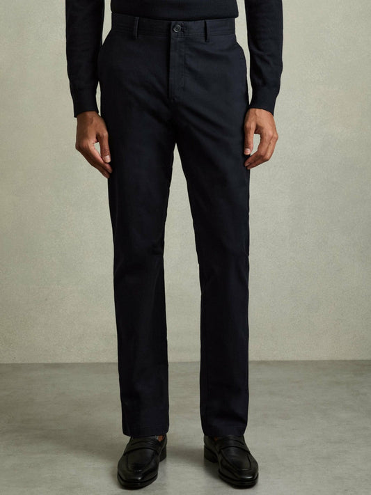 Slim Fit Washed Cotton Blend Chinos Navy | Men