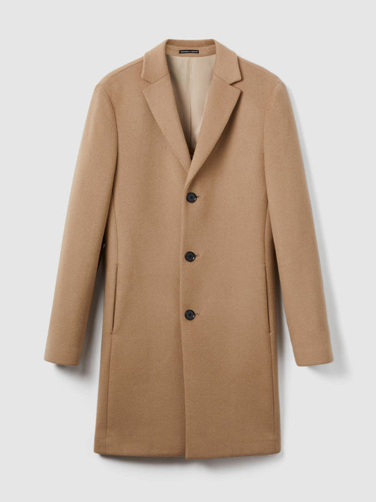 Wool Blend Single Breasted Epsom Overcoat Camel | Men