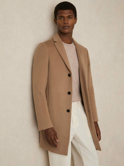 Wool Blend Single Breasted Epsom Overcoat Camel | Men