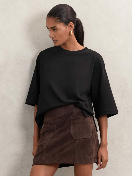 Oversized Cotton Crew Neck T-Shirt Black | Women