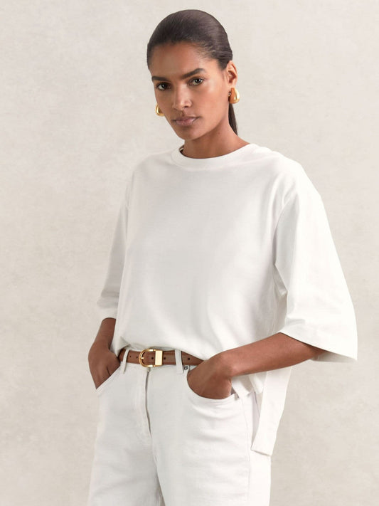 Oversized Cotton Crew Neck T-Shirt White | Women