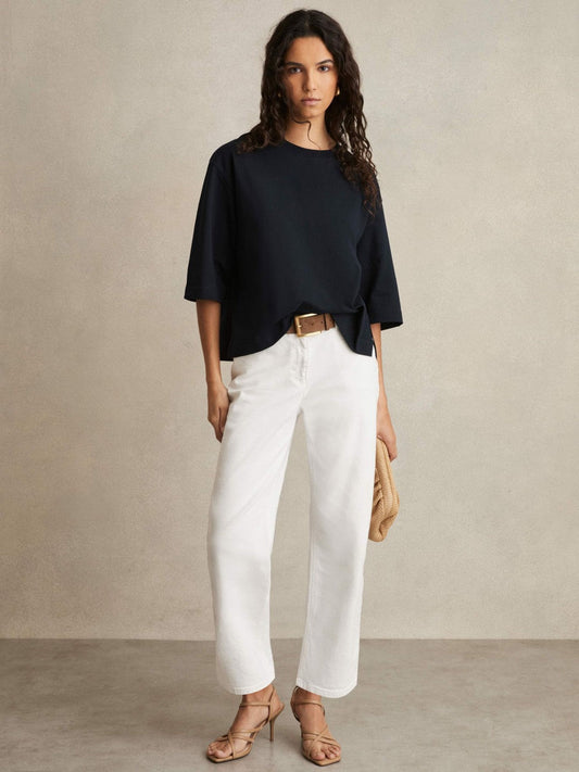Oversized Cotton Crew Neck T-Shirt Navy | Women